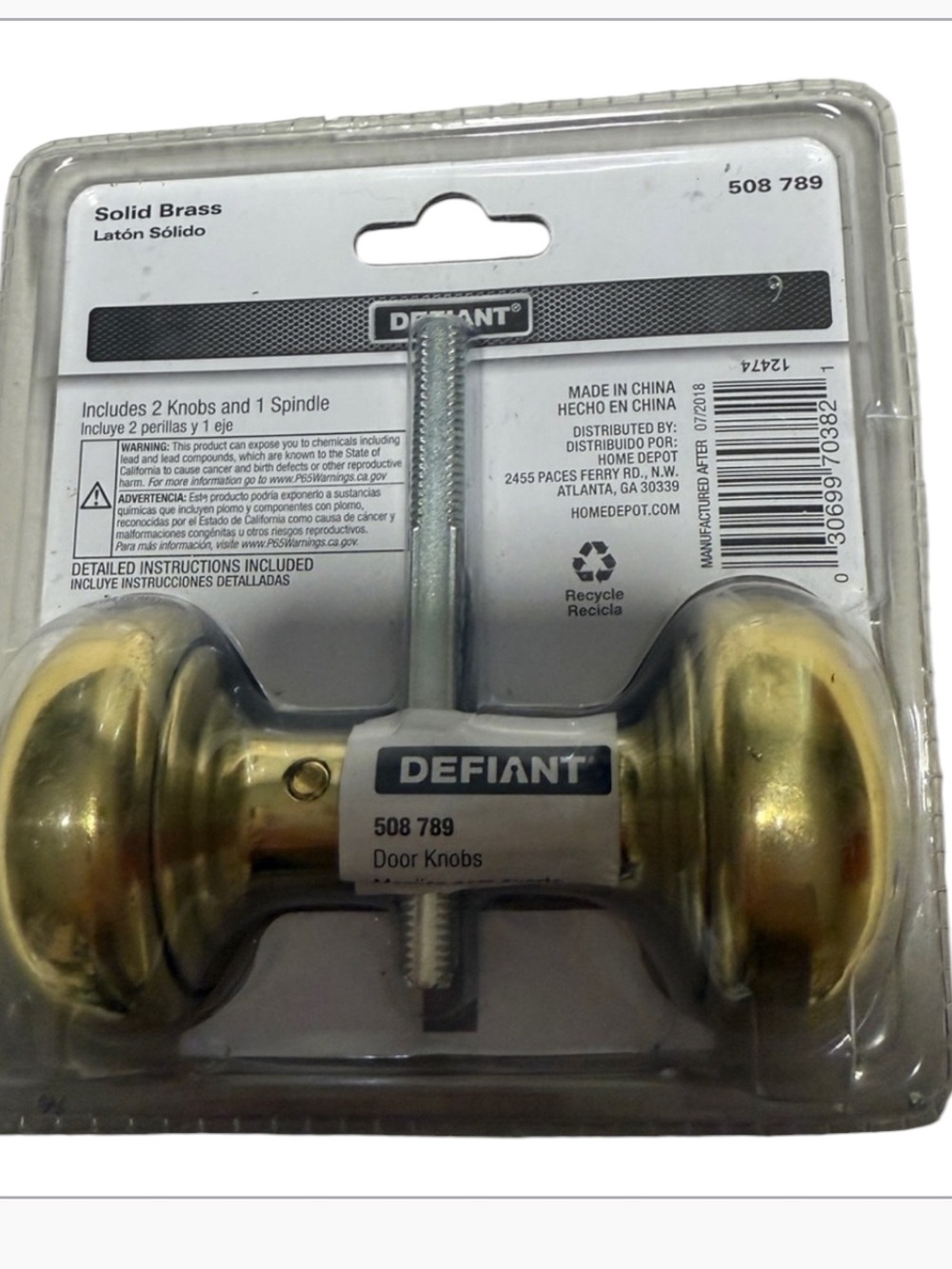 Defiant Solid Brass Door Knobs - Gold